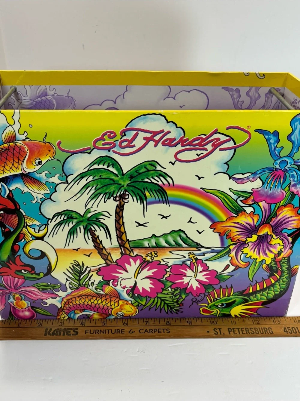 Ed Hardy x Lisa Frank Hanging File Box Tropical Tattoo Koi Dragon Rainbow Y2K